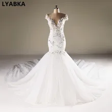 Vestido De Noiva Свадебные платья русалки Часовня Шлейфы для свадебных платьев сексуальное глубокое круглое декольте свадебное платье модный халат De Mariage