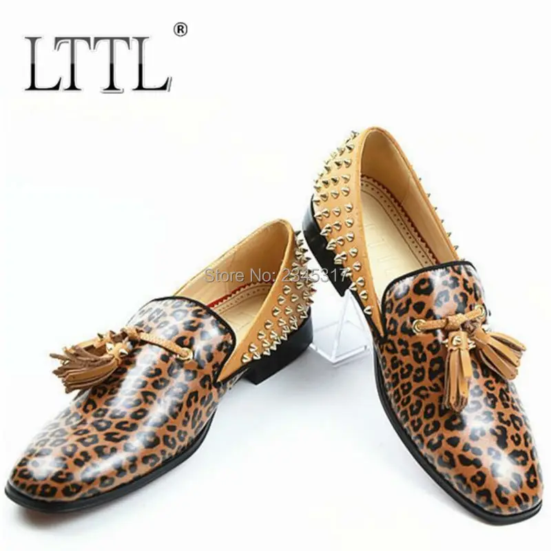 Men Leopard Shoes Patent Leather Loafers New Fashion Men's Slip on