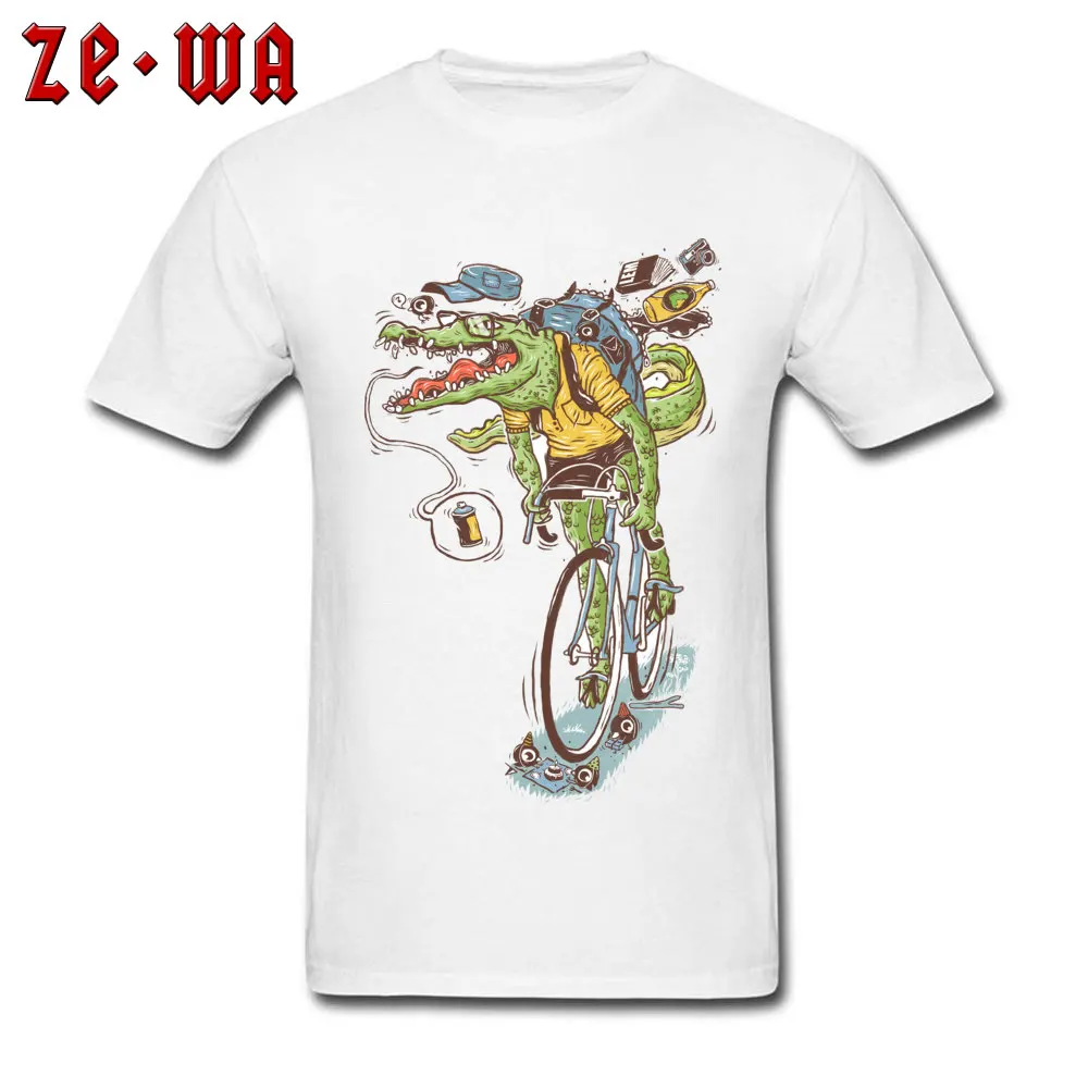 

Comics T-shirt Men Funny Bicycle Cartoon T Shirt Crocodile Printing TShirt Crew Neck Short Sleeve Cotton Clothes Hip Hop Tops