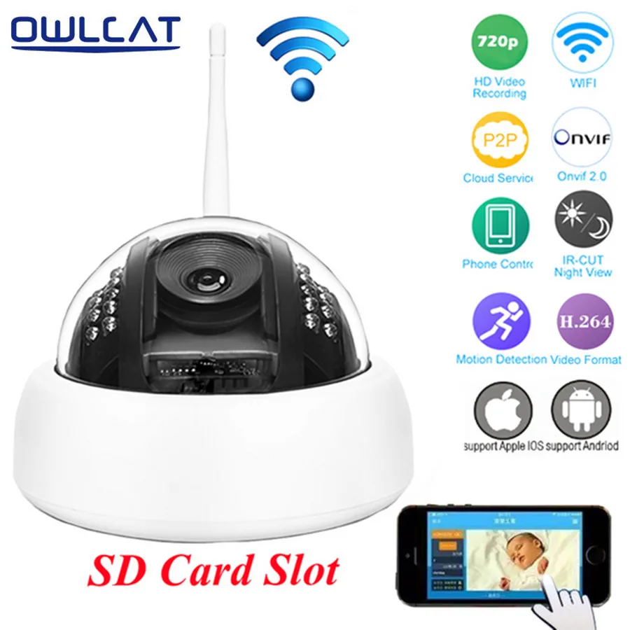 

OwlCat HD 720P Wireless IP Camera Wifi Onvif Video Surveillance Security CCTV Network Camera Infrared IR Support 64G SD Card