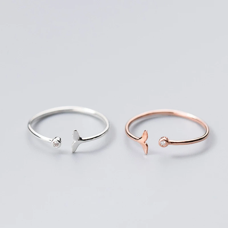 

Authentic 925 Sterling Silver Adjustable Dolphin Mermaid Tail CZ Finger Rings for Women Charm Fine Jewelry Gift (SR115)