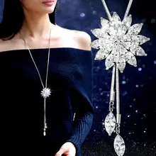 Доминирующее Новинка кристалл цветок Длинные для женщин свитер цепи творческая личность капли цепочки и ожерелья