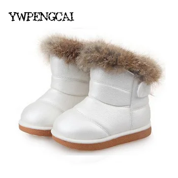 

Size 21-30 Baby Girl Fur Snow Boots Warm Thick Children Boots Real Hair Felt Boots Kids Winter Shoes Pink, White, Rose red