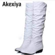 Akexiya invierno mitad de la pantorrilla más el tamaño 43 nueva llegada de la manera mujeres botas Negro Blanco Marrón pisos zapatos de tacón medio botas de Nieve otoño zapatos