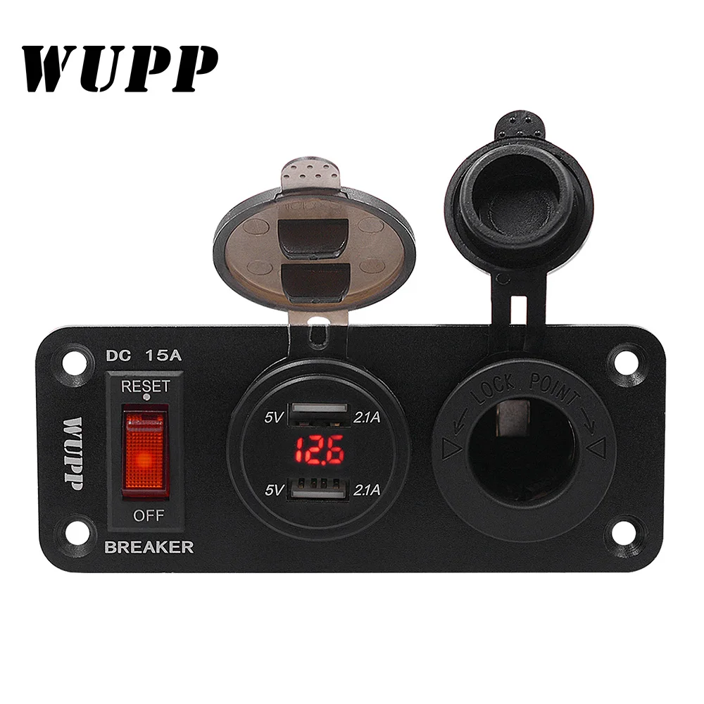 

Wupp three-in-one new digital voltmeter cigarette lighter socket dual USB power charger power failure protection switch