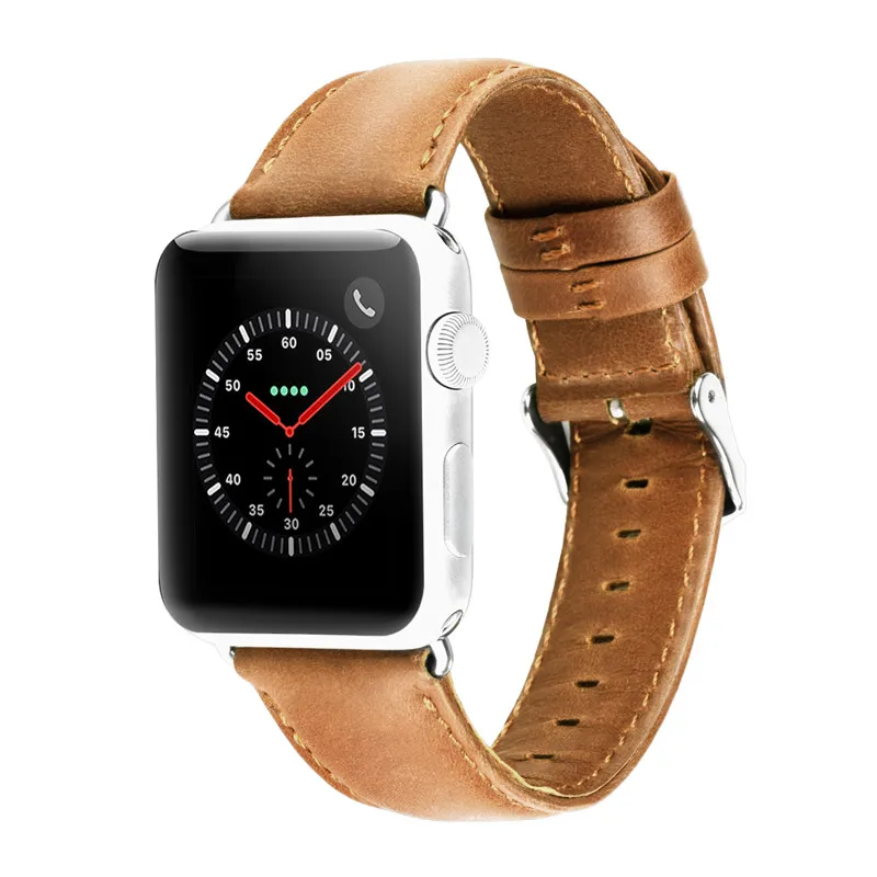 HOCO ремешки из натуральной кожи для Apple Watch Series 5 4 3 2, ремешок для умных часов, совместимый с IWatch Band 44 мм 42 мм 40 мм 38 мм - Цвет ремешка: Light brwon
