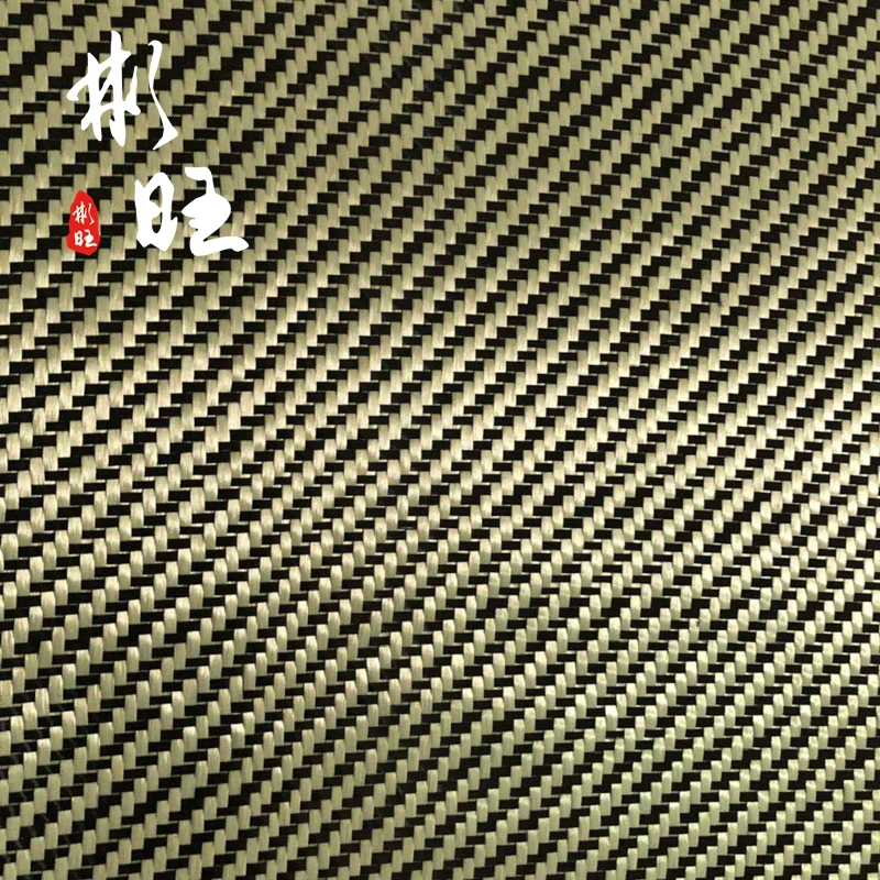 

Black 3k carbon fiber + yellow 1500D aron fiber twill 190GSM.