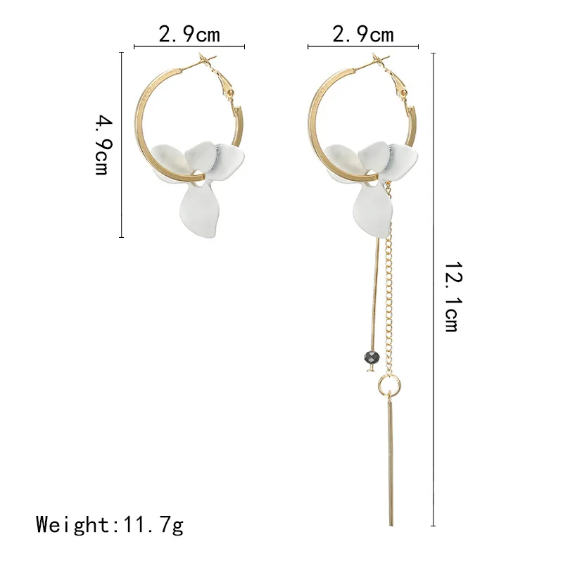 Модные женские богемные спрей краска металлические серьги-кольца цветок для женщин золотые металлические Асимметричные Длинные цепи серьги ювелирные изделия
