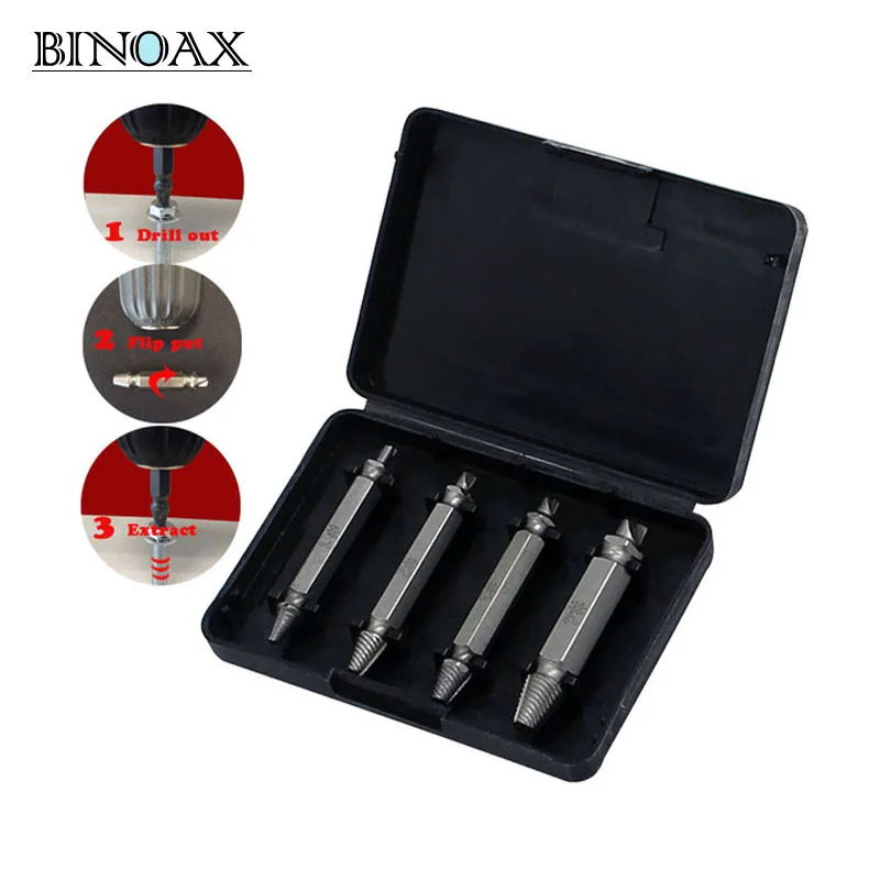 4Pcs Screw Extractor Drill Bits Guide Set Broken Damaged Bolt Remover Double Ended Damaged Screw Extractor 1# 2# 3# 4#