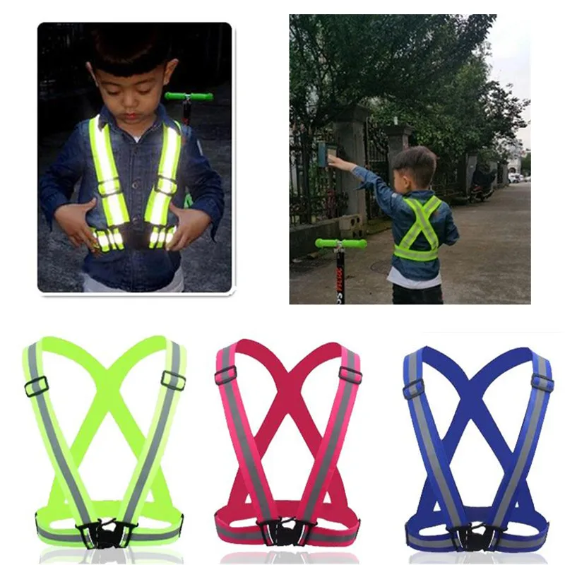 Спорт Дети Регулируемая безопасности видимость светоотражающие полосы жилет для Открытый ночного Rrunning бег циклин