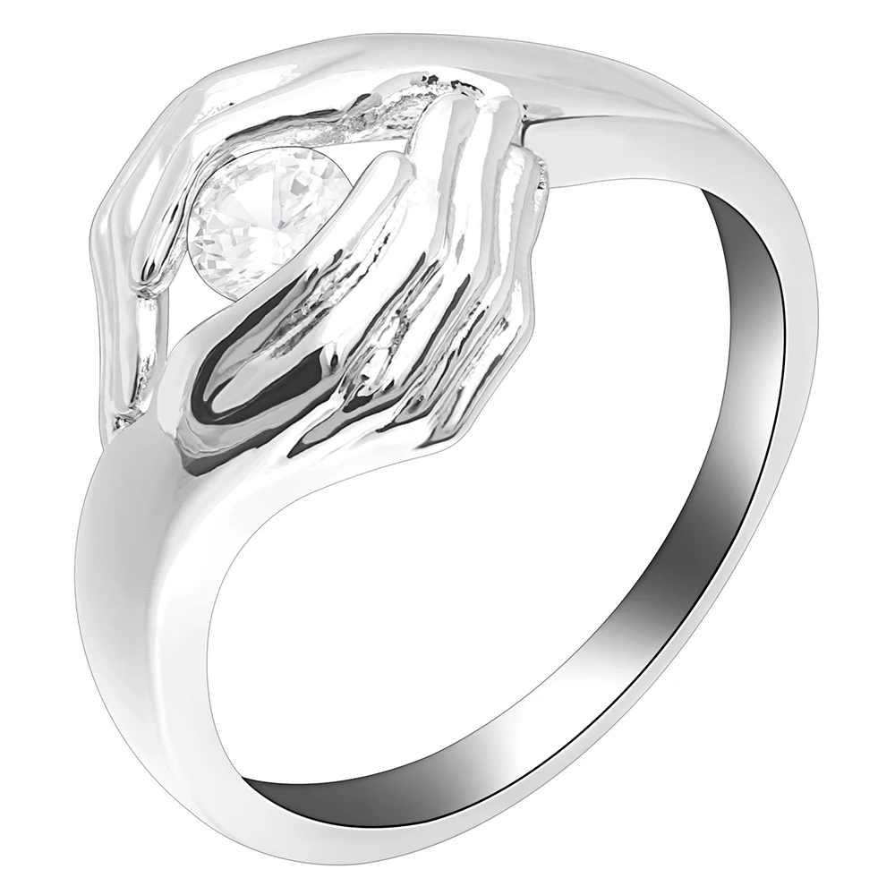 

Hainon New Silver Color Ring Hand to Hand Finger Rings for Women Unique One Zircon Crystal in Hand Size 6-15 Jewelry Anel Gifts