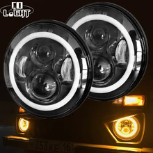 H4 DRL Headlights Angel-Eye Lada Niva Jeep Wrangler 7inch Yellow with White for 