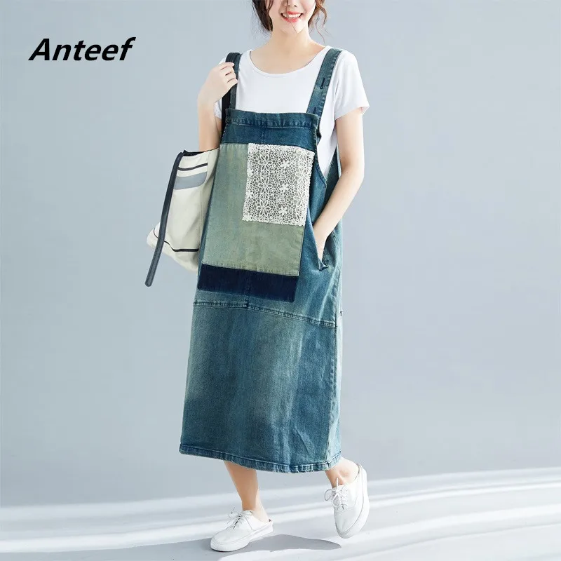 

cotton lace plus size vintage women casual loose denim summer strap dress elegant clothes 2019 ladies dresses sundress