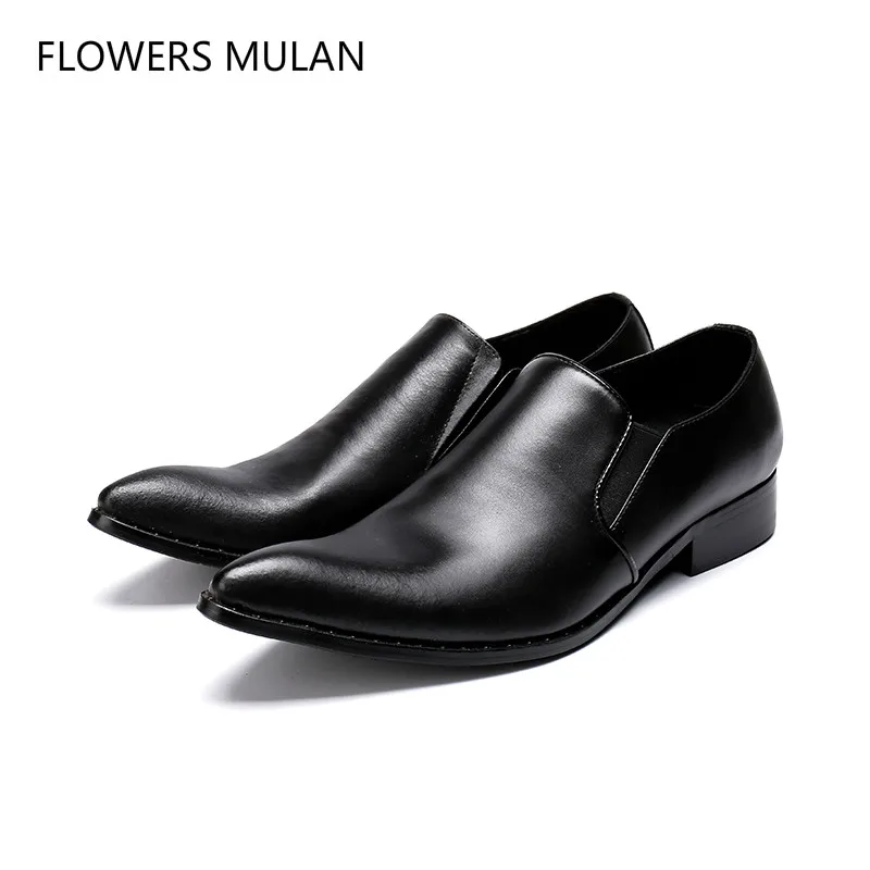 Show Toe Zapatos En Grueso Costura La Negocio Tacón Cuero Resbalón Lujo Hombre Hombres Negro Real Punta De Deslizamiento As Boda wxfXAHqzn0