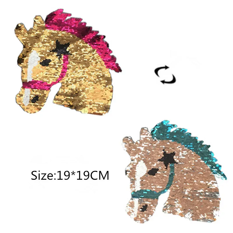

NEW horse Reversible Patch Sequins Sew On Patch for clothes DIY Crafts T Shirt Coat Sweater Embroidered Paillette Patch Applique