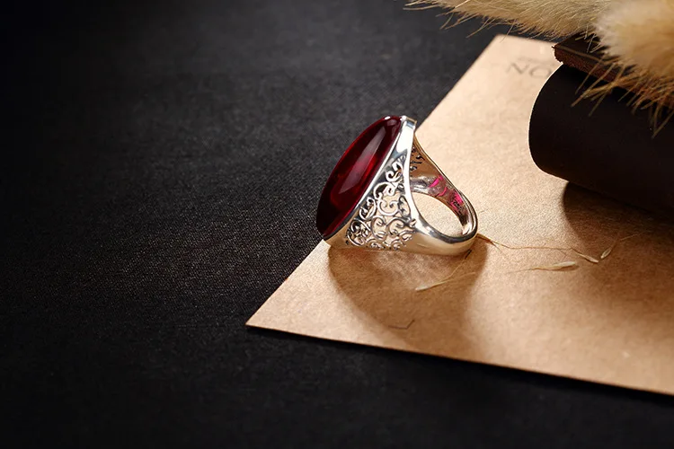 Uglyless Настоящее S 925 пробы серебро натуральный Халцедон Овальные кольца для женщин полые Винтаж открытый палец кольцо преувеличенное платье Bijoux