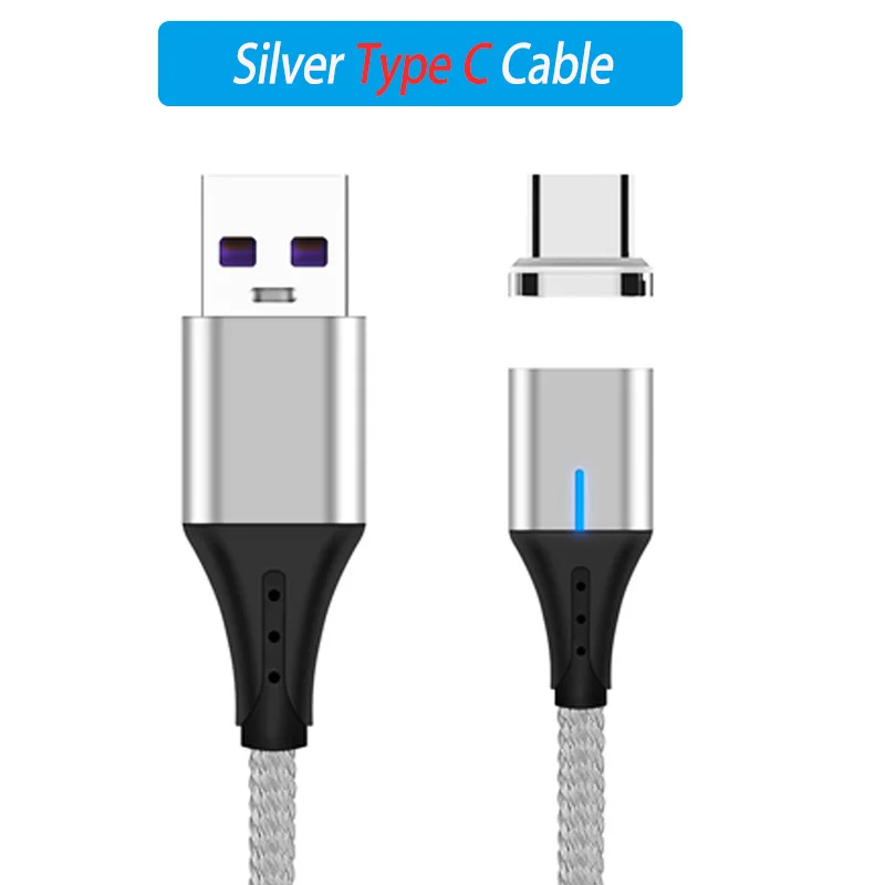 2 м Магнитный Usb кабель Led Micro Usb type C кабель быстрой зарядки для samsung Galaxy S9 S10 A7 J4 J6 Plus Usb Магнит кабель для зарядного устройства - Цвет: Silver USB-C Plug