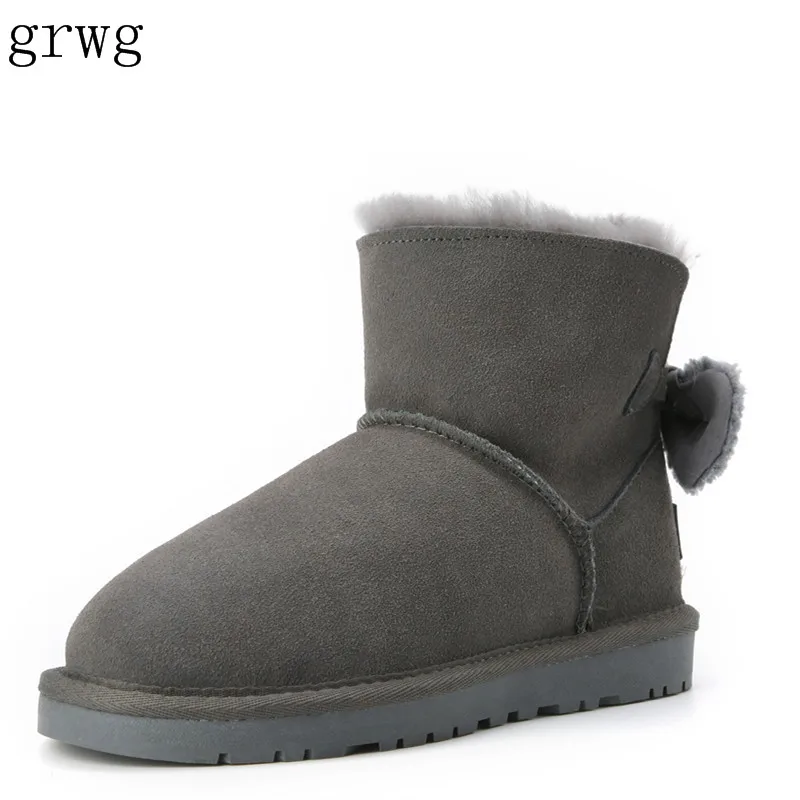 

GRWG 2018 New Women Shoes Fashion Snow Boots Genuine Sheepskin Leather Warm Natural Fur Winter Shoes Real Wool Women Ankle Boots