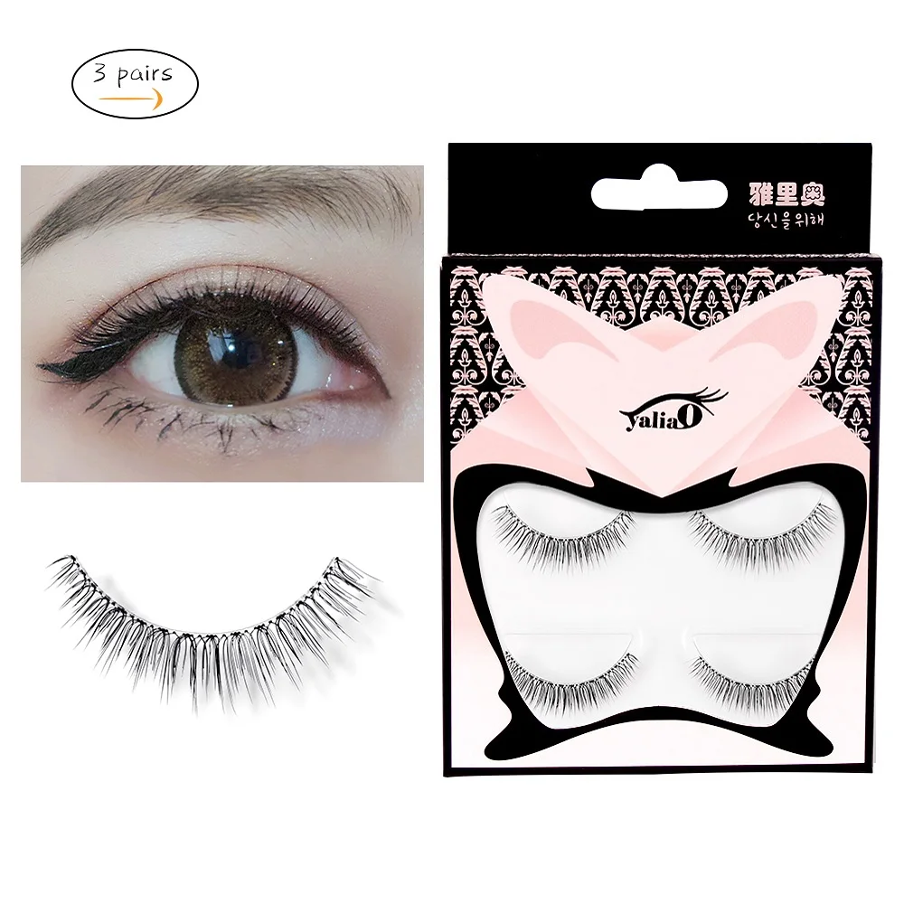 

YALIAO Luxury Long False Eyelashes 3 Pairs Makeup Natural Fake Thick Eye Lashes Black Natural Handmade Beauty Tools