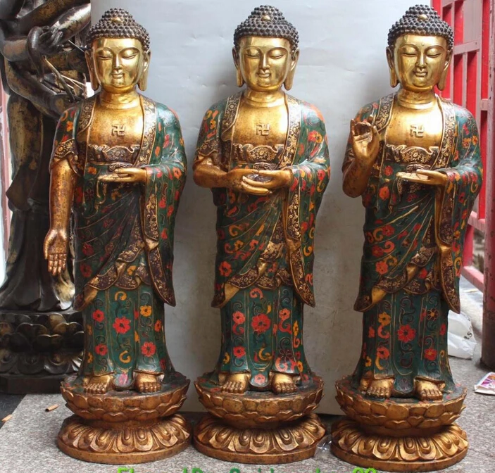 

bi003635 32" Cloisonne Enamel Bronze Gilt Western Shakyamuni Sakyamuni Buddha Set Statue