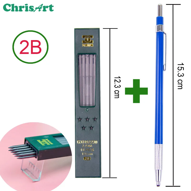 2 мм пластиковый и металлический свинцовый держатель механический черновик карандаша рисунок 2,0 мм свинцовый держатель механический карандаш - Цвет: Pencil and 2B