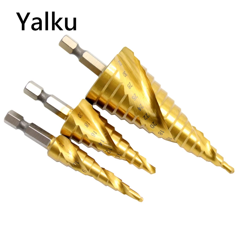  Yalku Step Drill Bit Core Drill Bits 4-12/20/32mm Metal Drilling Hex Shank Center Bit Set Power Too