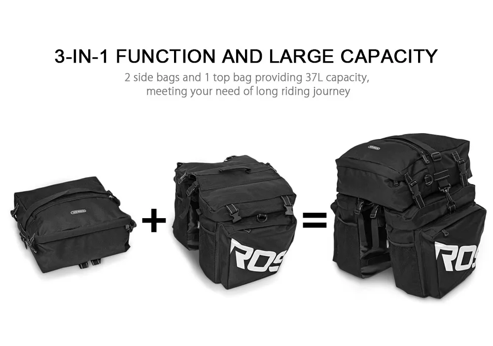 Sale Roswheel Bike Carrier Bag Bicycle Panniers Bike 37L Durable Waterproof 3 In 1 Bicycle Rear Pannier Bike Bag 1