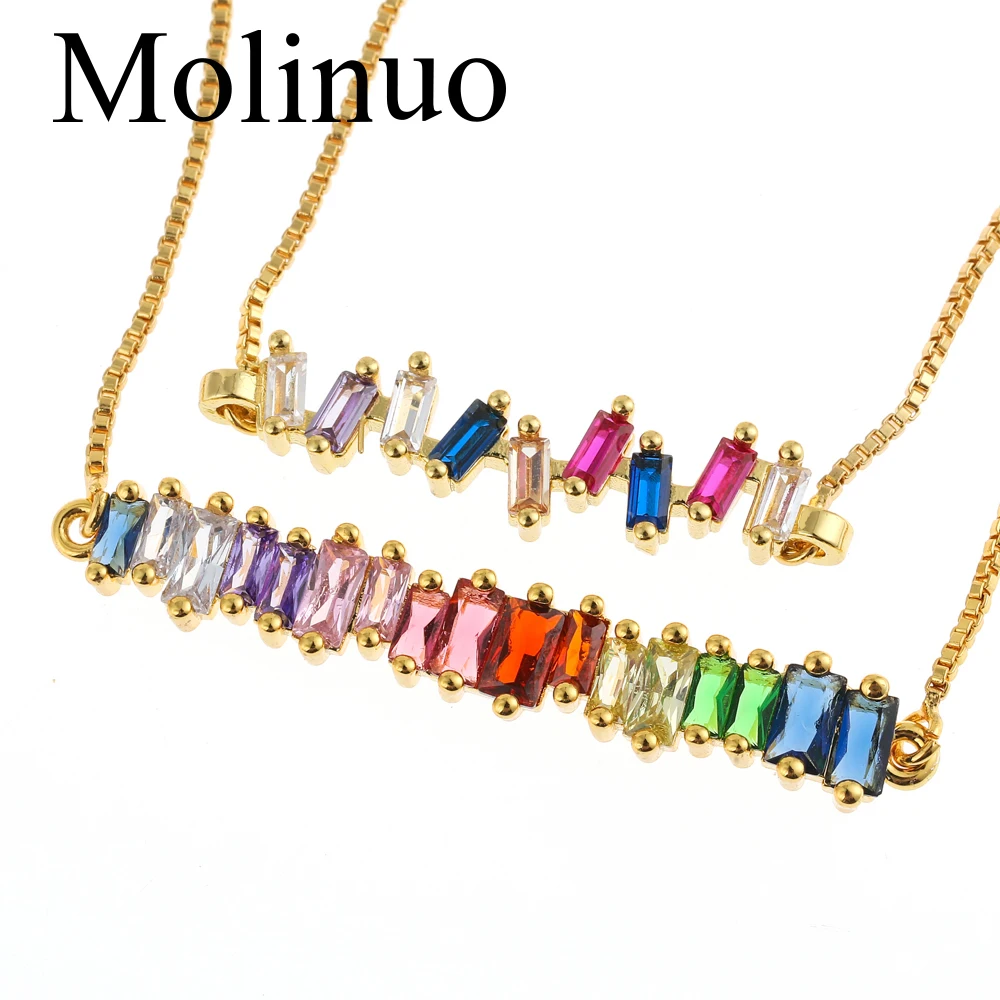

Molinuo Gold Rainbow Bar Bracelet Crystal Girls Adjustable Chain Bracelet Rainbow Jewelry Zircon Charm Bracelet for woman