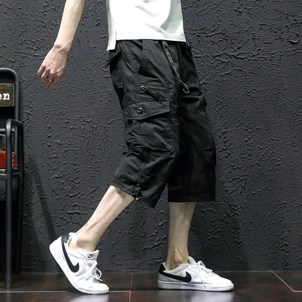 

Safari Style Calf-Length Pants Multi-Pockets Solid Color Men's Pants Black Gray Green Khaki Calf-Length Pants