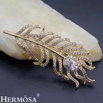 

HERMOSA jewelry exquisite feather modeling zircon Plated 24k gold Fashion dance brooch ST3