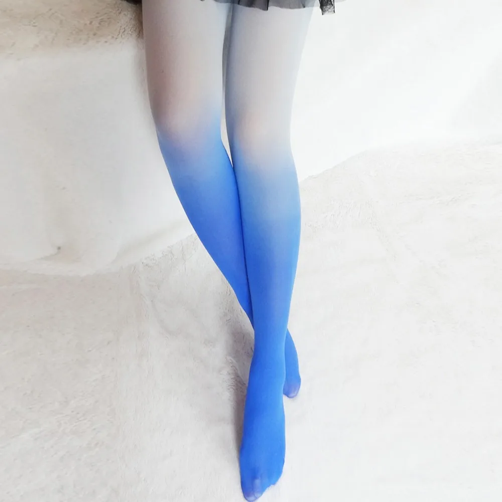 Длинные носки сексуальные модные носки женские длинные Полиэстеровые винтажные градиентные женские колготки для девочек модные W409 - Цвет: Sky Blue