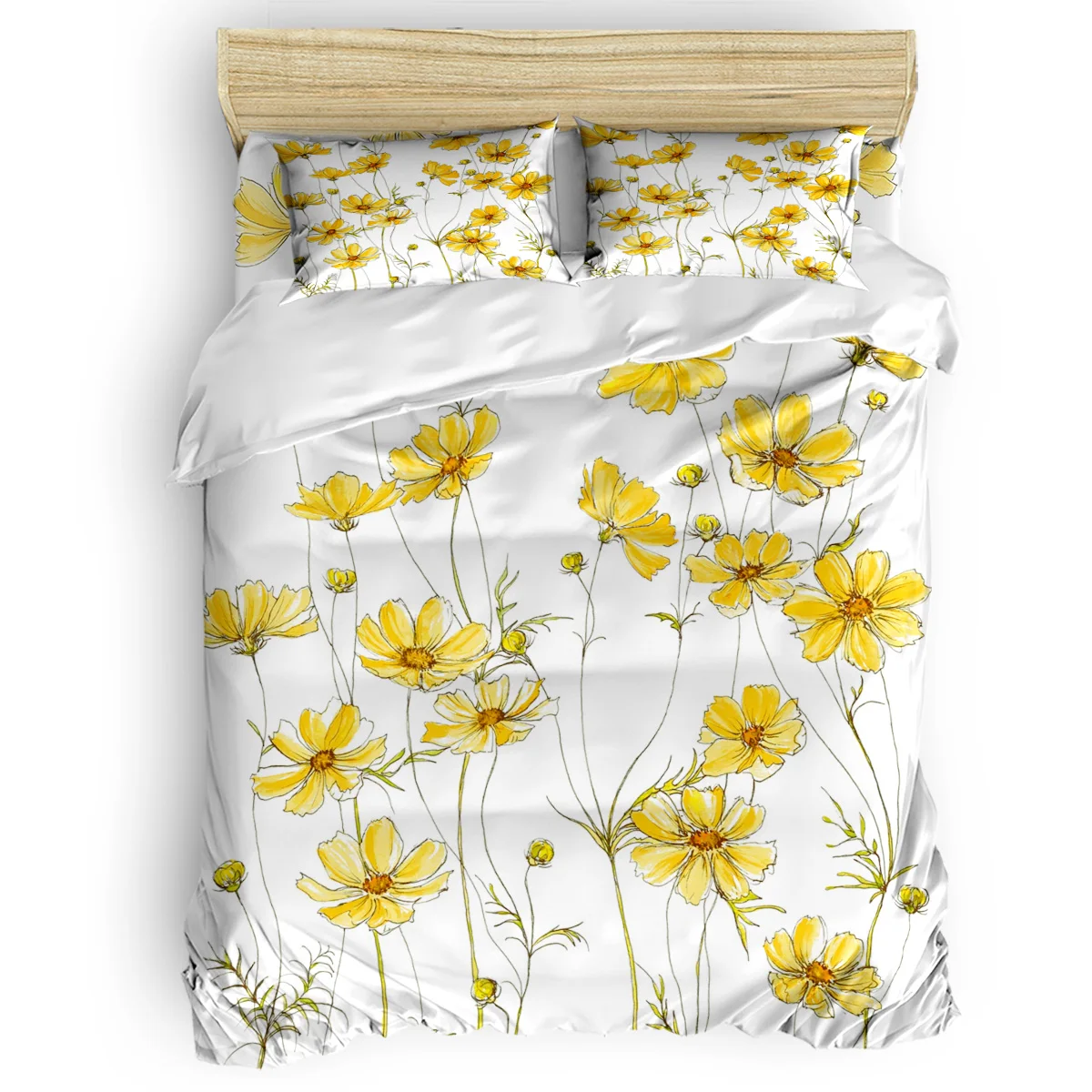 

Yellow Cosmos Flowers Duvet Cover 3D Duvet Cover King Size Queen Size Quilt Cover Set Bedclothes Comforter Single Bedding Sets