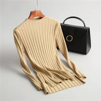 

Women solid color sweater casual long-sleeved round neck sweater Slim