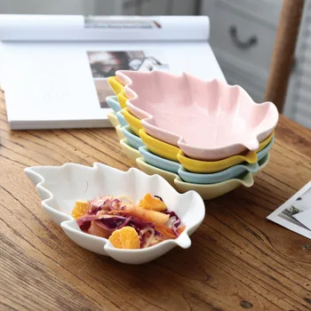 

Dishes & Plates Creative cartoon snack dish color glaze Ceramicdish Cartoon leaf shaped creative dish bakeware tableware YY24.1