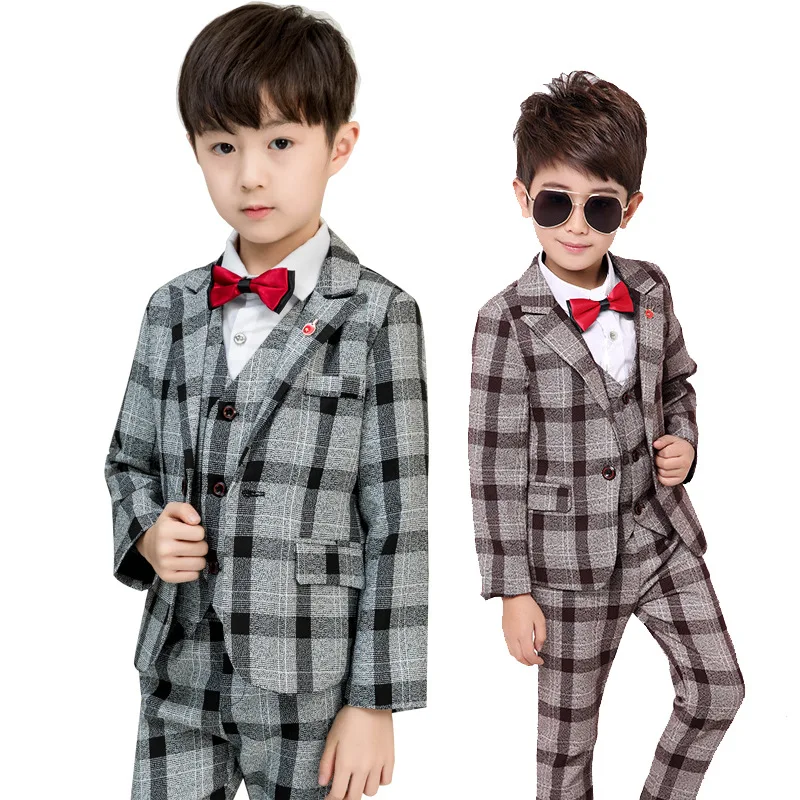 Checkered Blazer Boy Tuxedo 3 Pcs Suit