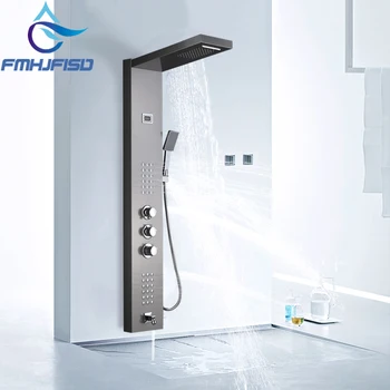 

Thermostatic Shower Column Waterfall Rainfall Shower Panel with Jets Tub Spout Hand Shower Tower Shower Column
