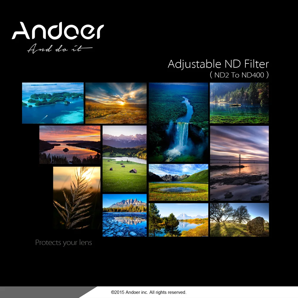 Andoer 55mm ND Filter Fader Neutral Density Adjustable ND2 to ND400 Variable Filter for Canon Nikon DSLR Camera