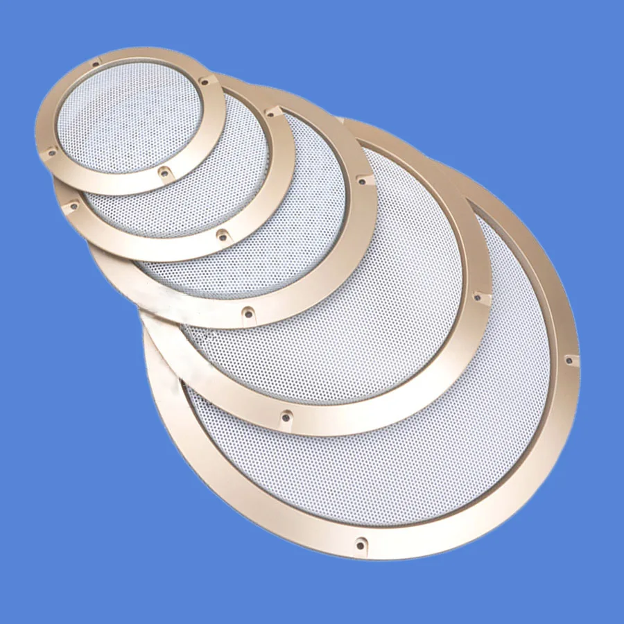 

For 3"/4"/5"/6.5"/8"/10" inch Audio Speaker Conversion Net Cover Decorative Circle Metal Mesh Grille Protection #Golden+White