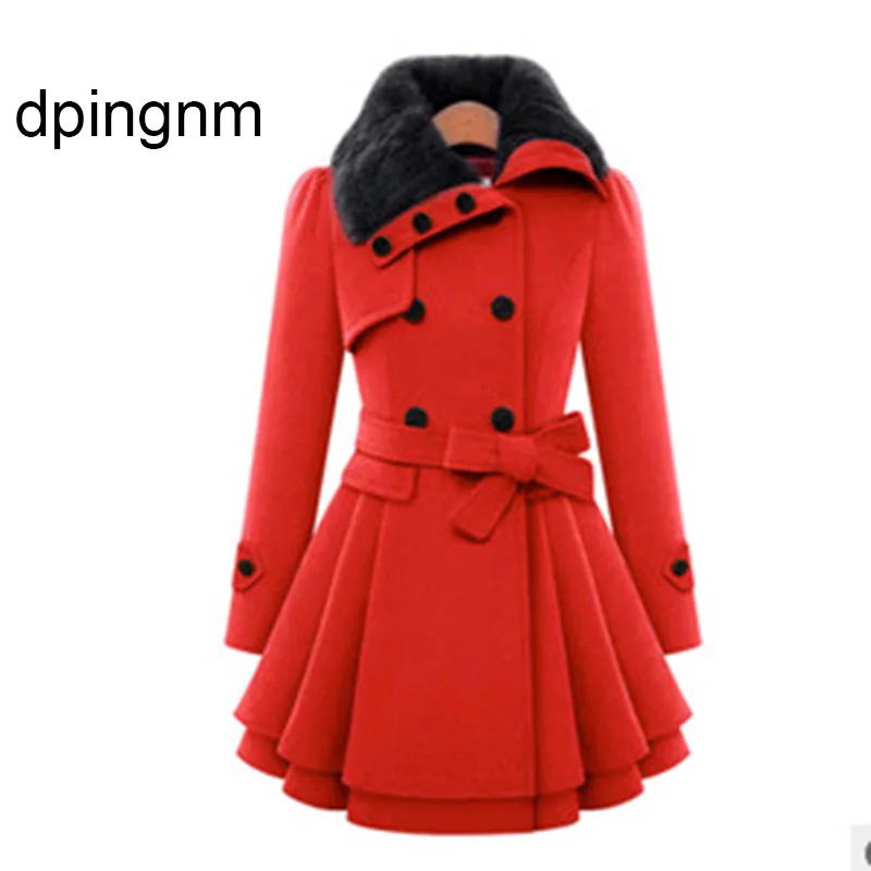 Женские зимние и пальто одно элегантное теплое пальто женское Шерстяное Пальто плюс размер женское пальто - Цвет: red