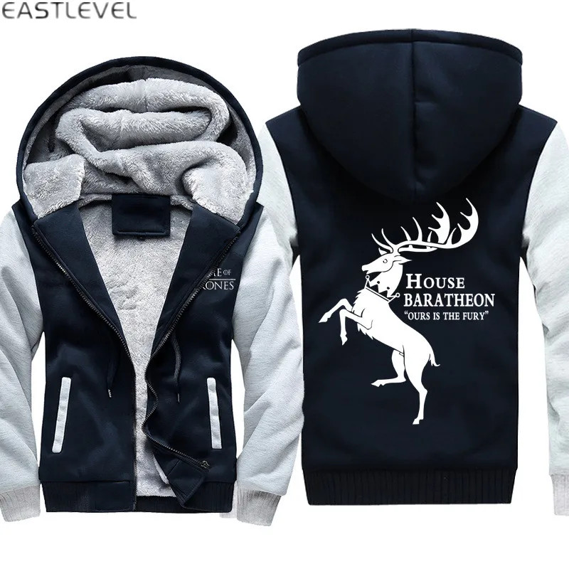 Dropshipping Game of Thrones Tully Deer Men Hoodie Hip Hop Sweatshirt Jacket Winter Motorcycle Sweatshirts Thicken Hoodies Coat