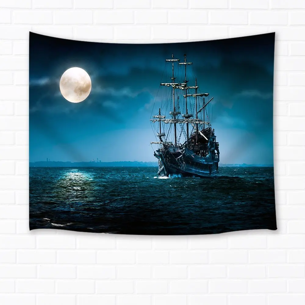 Pirate Ship Tapestry Wall Art Hanging for Bedroom Living Room Dorm Wall