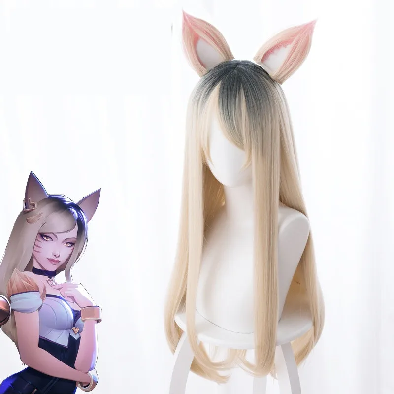 Игровой персонаж KDA K/DA Ahri MV Тип Косплей парики 70 см с ушами KDA термостойкие синтетические волосы Perucas Косплей парик лисы