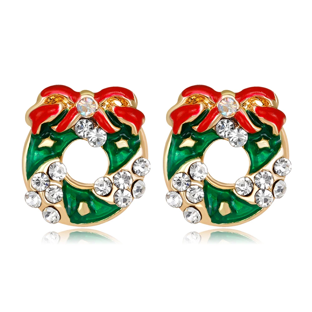 

Bowknot Rhinestone Wreath Christmas Pendant Earrings Studs Women Jewelry