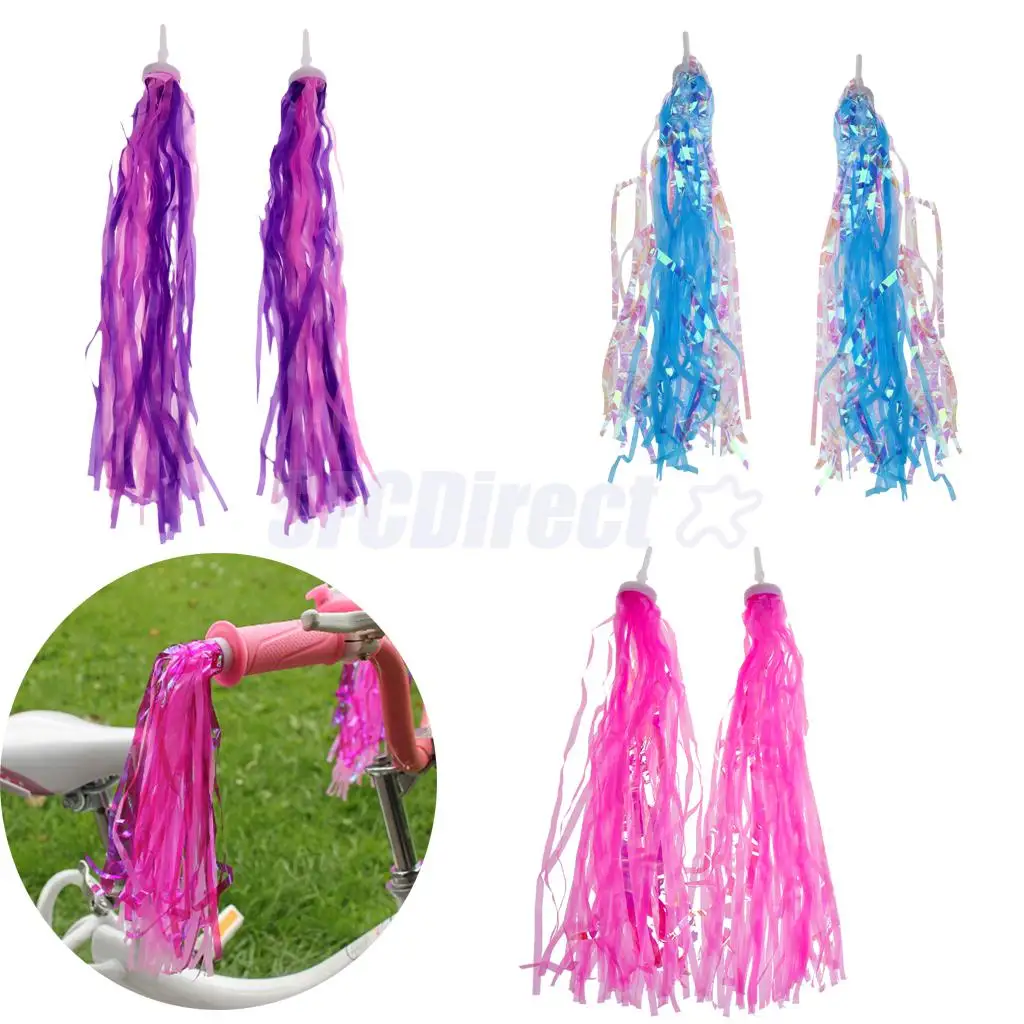 

6 Pieces Childrens Bike Handlebar Streamers /Bicycle Grips Sparkle Retro Pom Pom Tassels for Kids Bike 3 Color