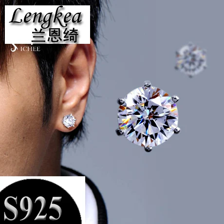 

Men earrings women earrings 925 silver piercing stud earring flashing Six claws rhinestone men jewelry women jewelry charms 2018