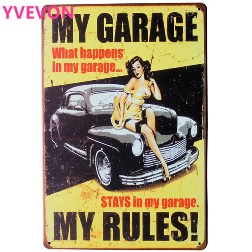 MY GARAGE RULES жестяной знак винтажный Женский и автомобильный для дома отеля