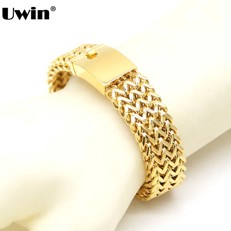 

Fashion Jewelry Men's Trendy Stainless Steel Gold 3 Row Franco Link Chain Hip Hop Bracelet Bangle Charm Wristband Wrap Bangles
