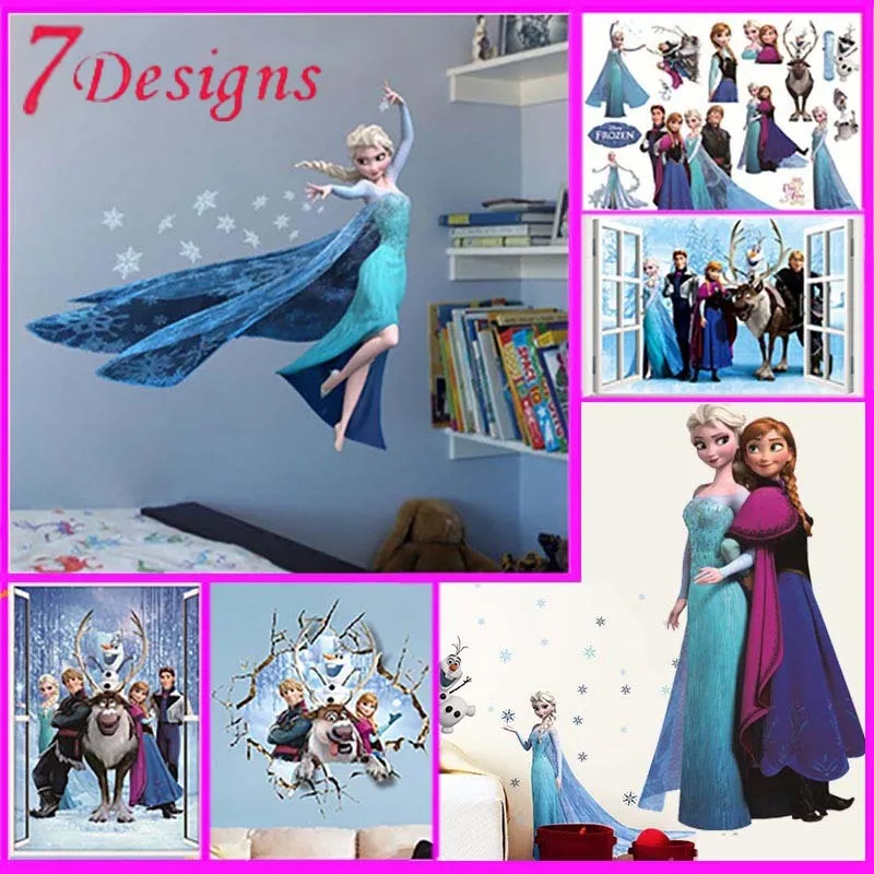 hot movie wall stickers kids bedroom decorations 1418. cartoon film elsa anna olaf hans home decals children girls mural art 4.0