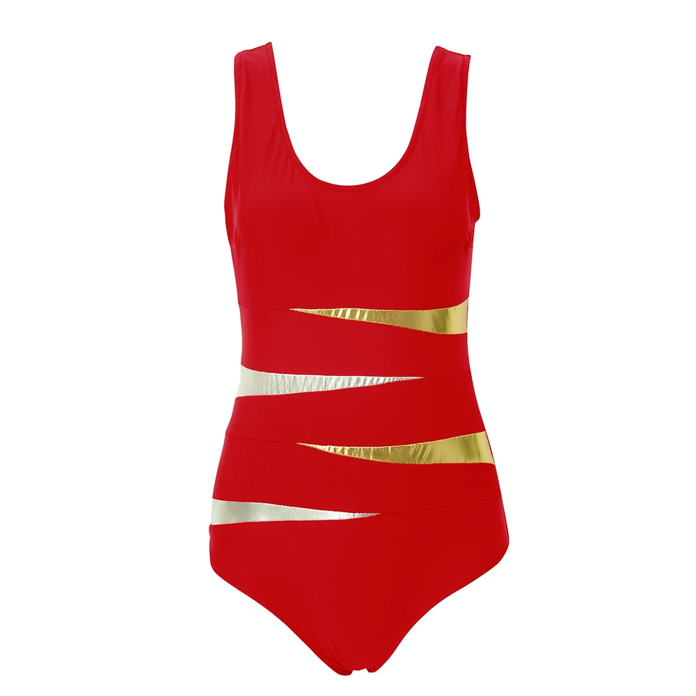 Discount !! 4XL Plus Size Swimwear Solid Bling Gold Swimwear 2018 One