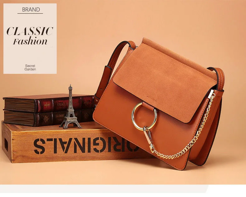 100% Genuine Leather Women Shoulder Bags Famous Brand Metal Ring Chains Women Crossbody Bags Retro Natural Leather Lady Handbag (7)